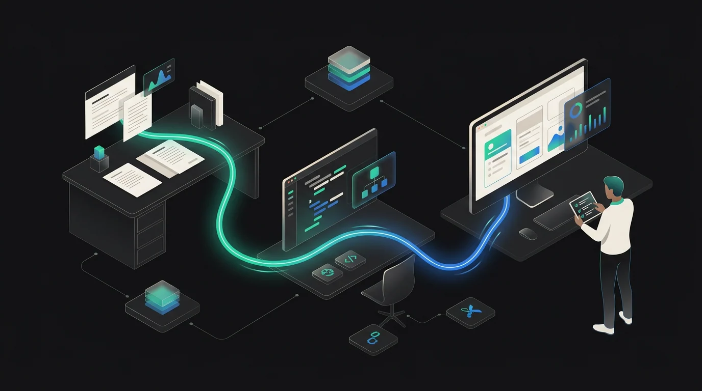 A long-running AI agent moving through research, coding, and interactive work in a governed SME workspace.